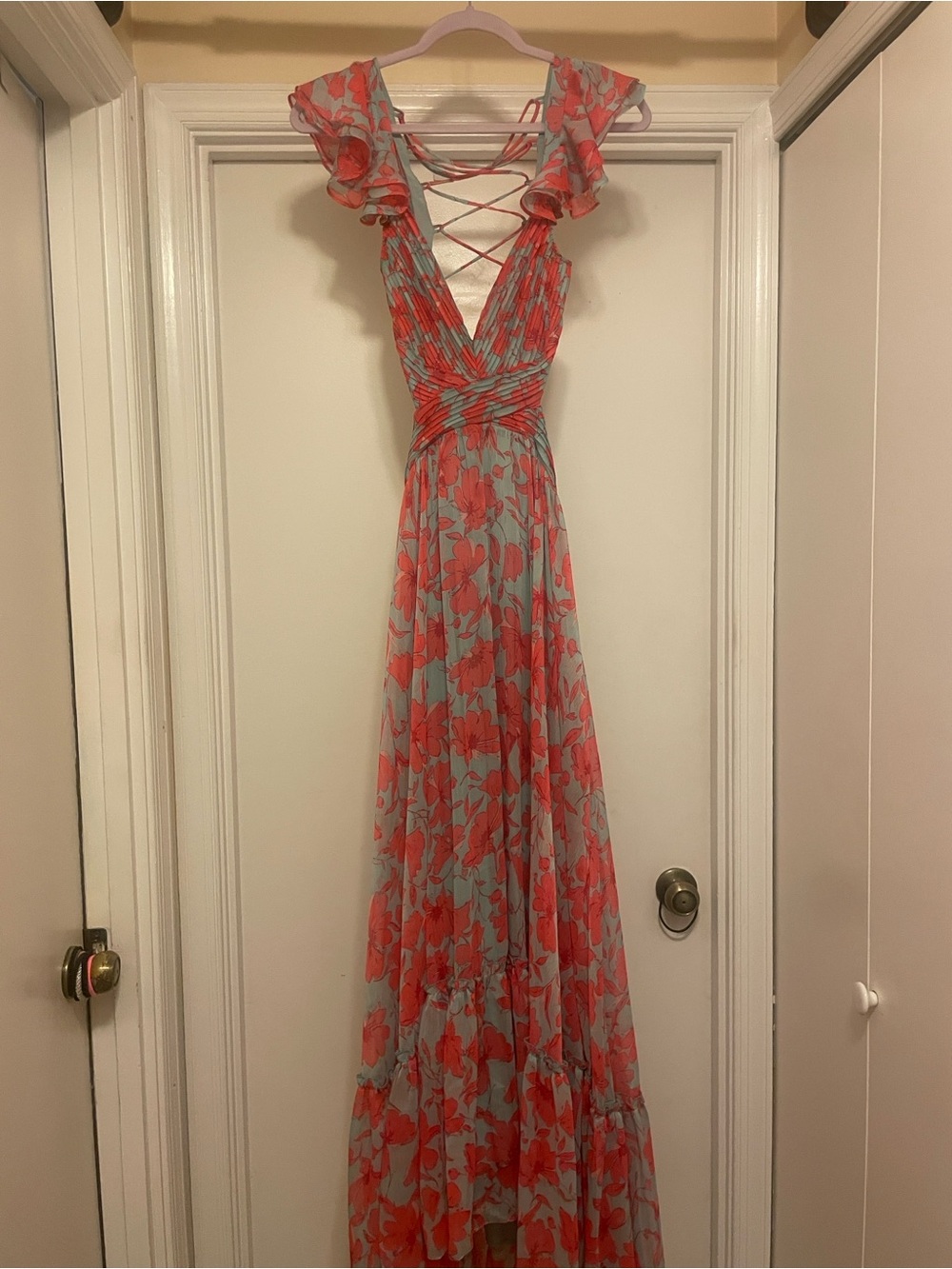 ASTR The Label Floral Pink and Blue Maxi Dress with strappy back details - Picture 5 of 5